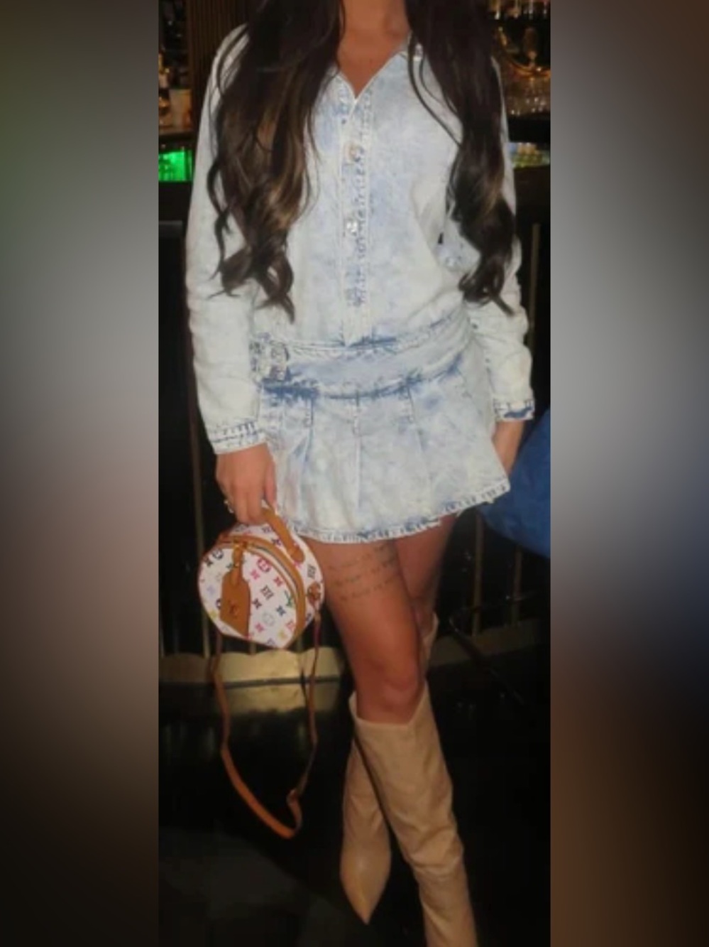 Fashion Nova Light Acid Wash Denim Dress Jacket/Romper - Light Blue